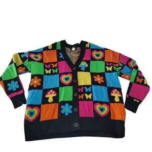 Social Collision Cardigan  M Patchwork Mushroom Cottage Core Boho Color Block